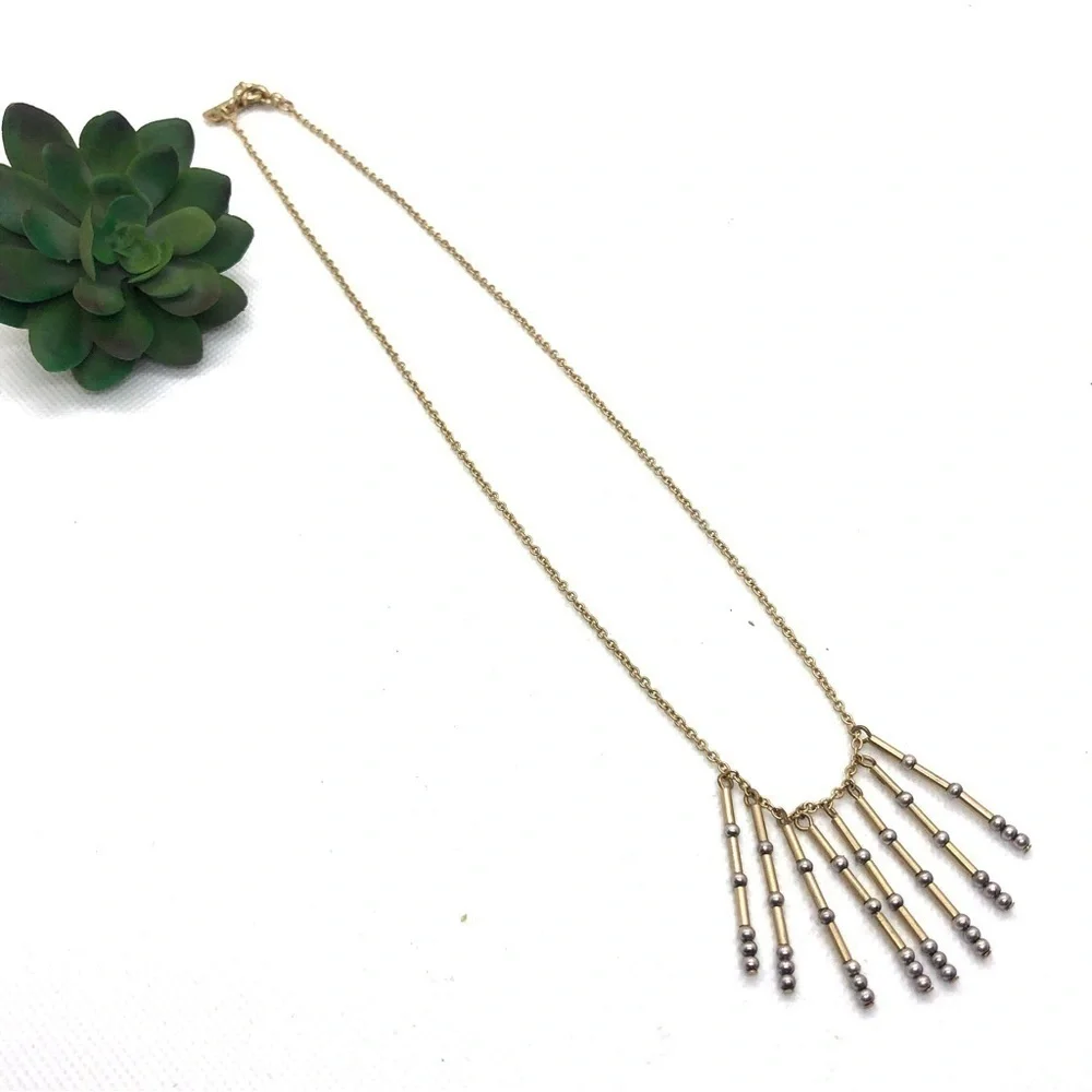 NWOT Madewell 1937 Silver and Gold Beaded Fringe Necklace